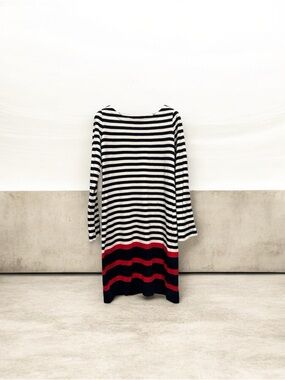 Jones New York Black White Red Striped Midi Dress